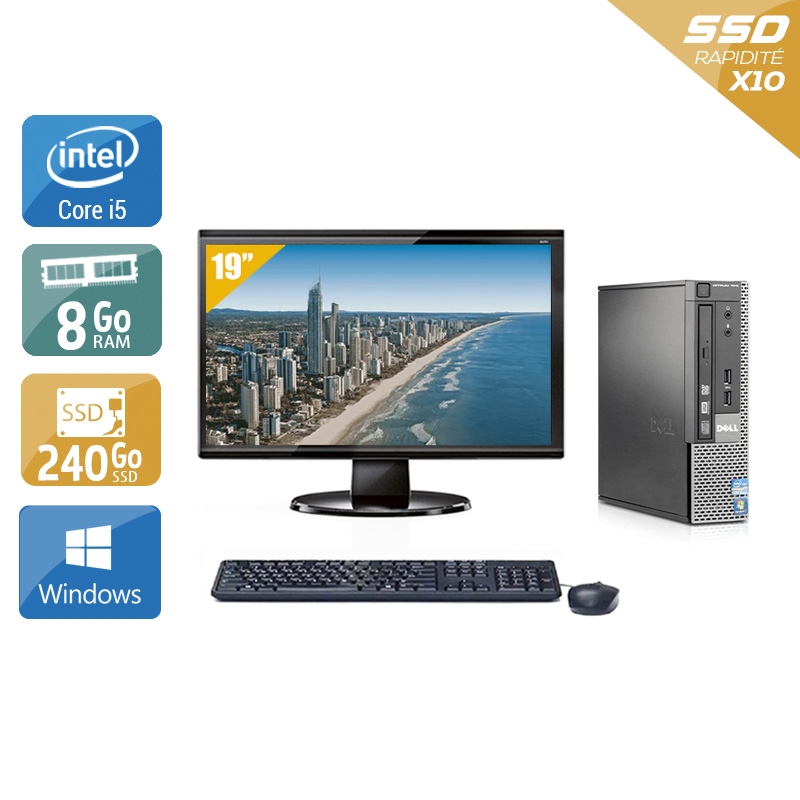 Dell Optiplex 9020 USDT i5 avec Écran 19 pouces 8Go RAM 240Go SSD Windows 10