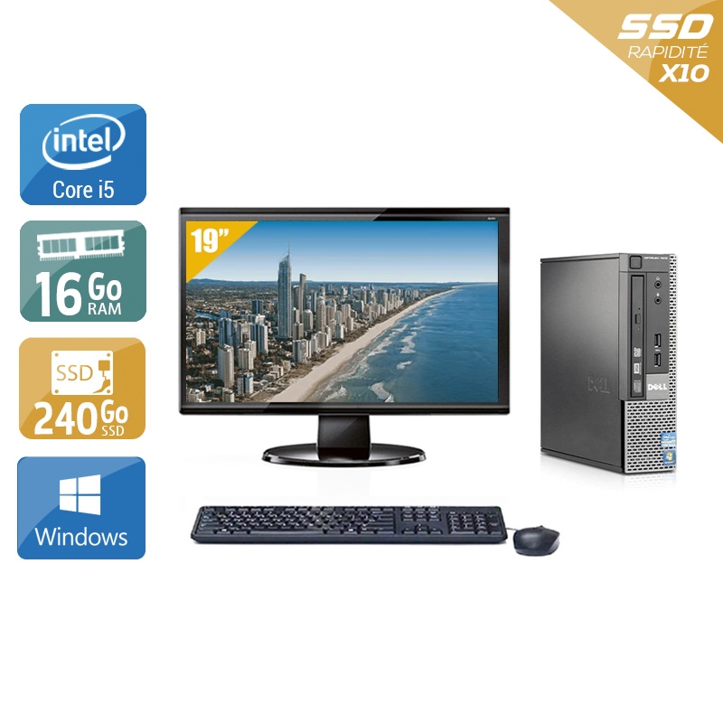 Dell Optiplex 9020 USDT i5 avec Écran 19 pouces 16Go RAM 240Go SSD Windows 10