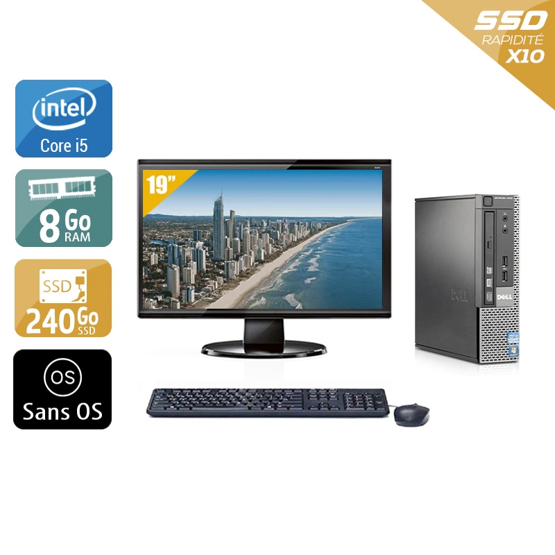 Dell Optiplex 9020 USDT i5 avec Écran 19 pouces 8Go RAM 240Go SSD Sans OS