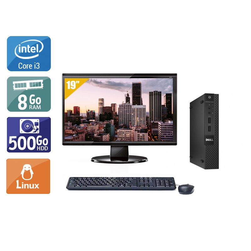 Dell Optiplex 9020M USDT i3 avec Écran 19 pouces 8Go RAM 500Go HDD Linux