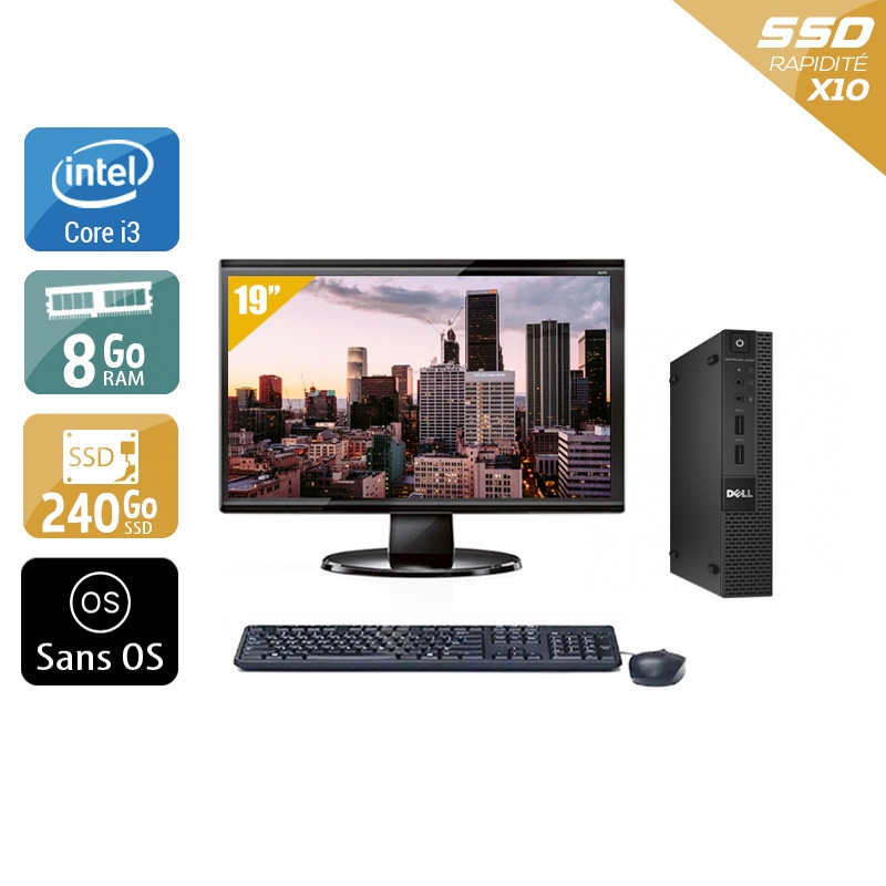 Dell Optiplex 9020M USDT i3 avec Écran 19 pouces 8Go RAM 240Go SSD Sans OS