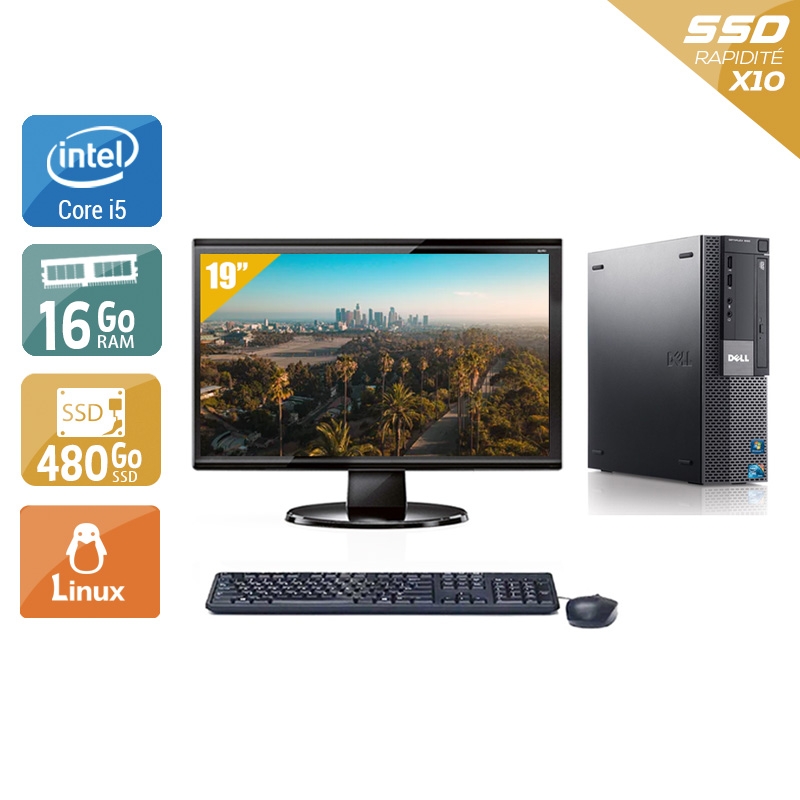 Dell Optiplex 980 Desktop i5 avec Écran 19 pouces 16Go RAM 480Go SSD Linux