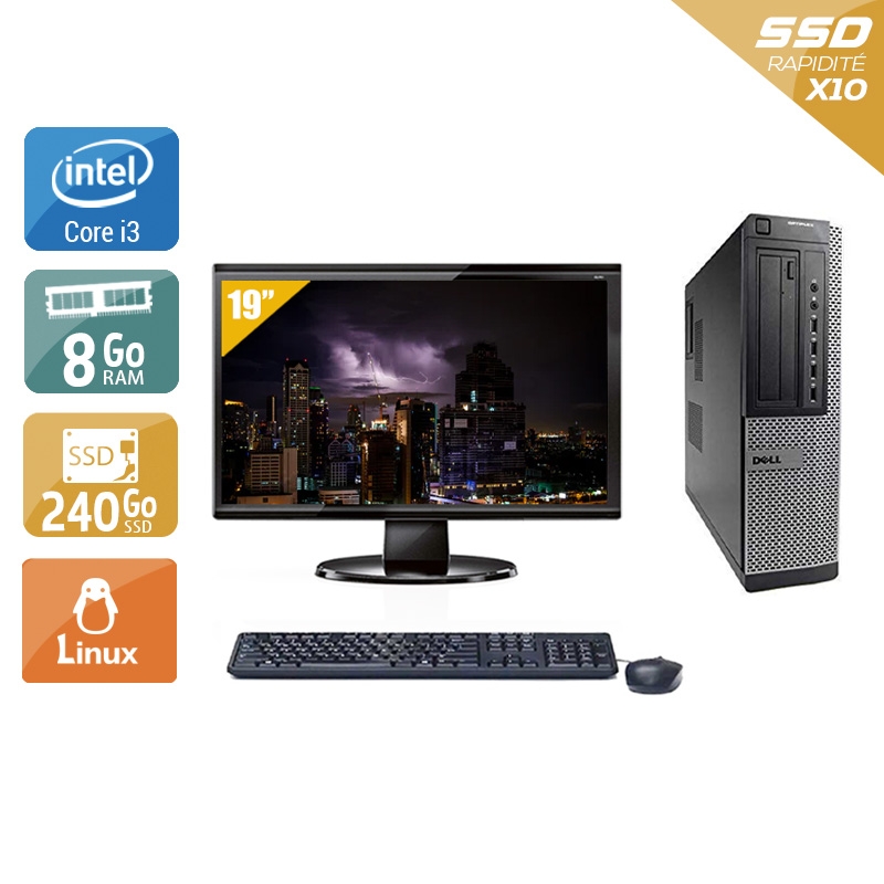 Dell Optiplex 990 Desktop i3 avec Écran 19 pouces 8Go RAM 240Go SSD Linux