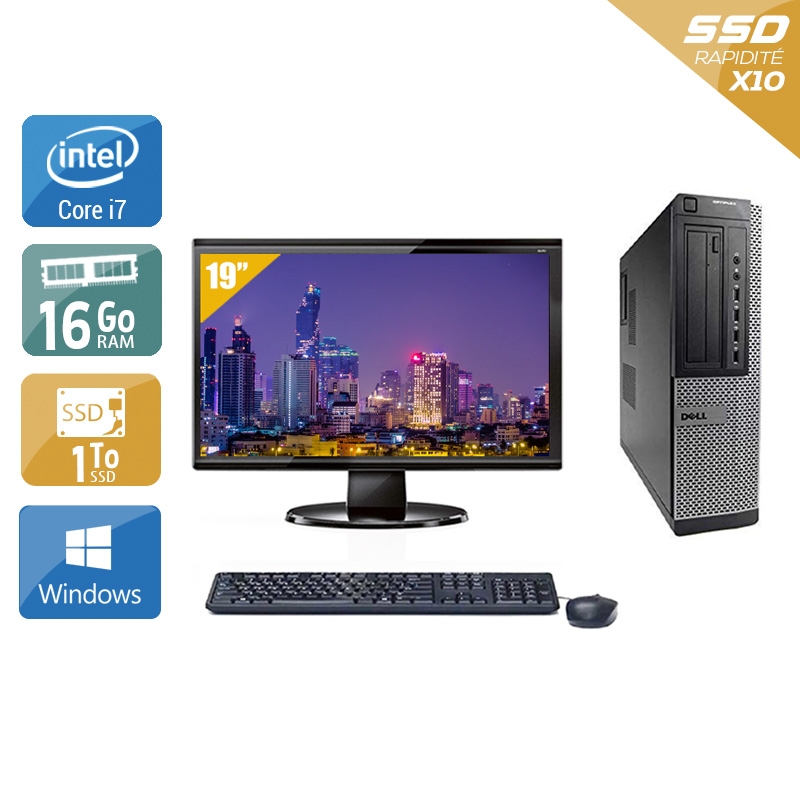 Dell Optiplex 990 Desktop i7 avec Écran 19 pouces 16Go RAM 1To SSD Windows 10