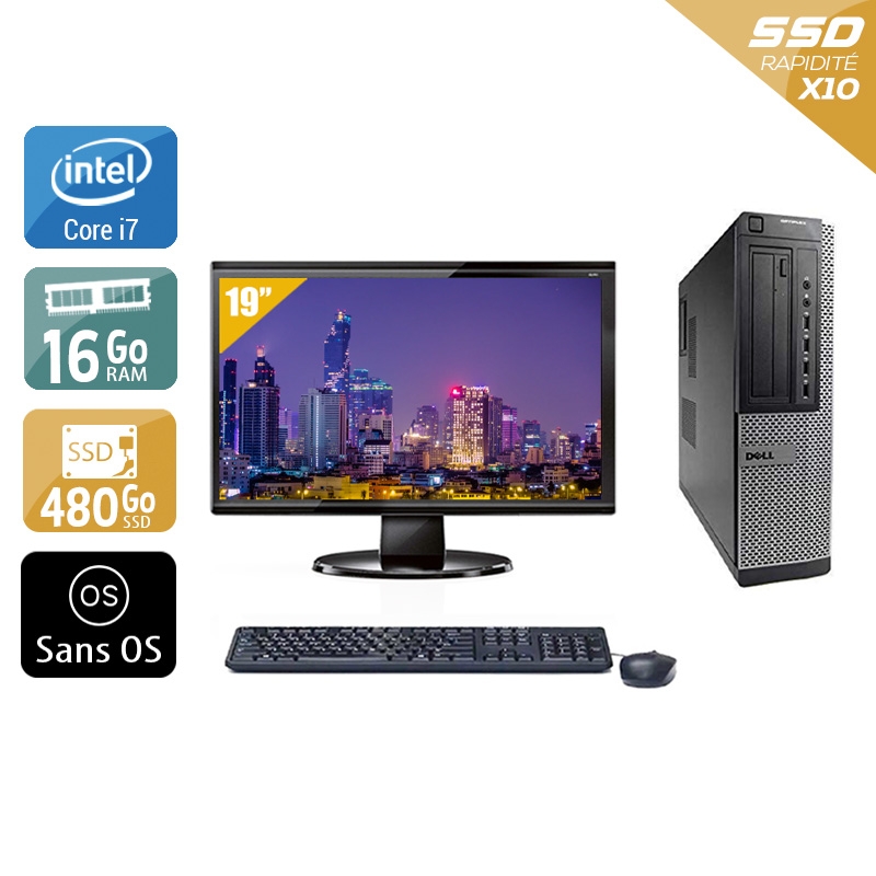 Dell Optiplex 990 Desktop i7 avec Écran 19 pouces 16Go RAM 480Go SSD Sans OS