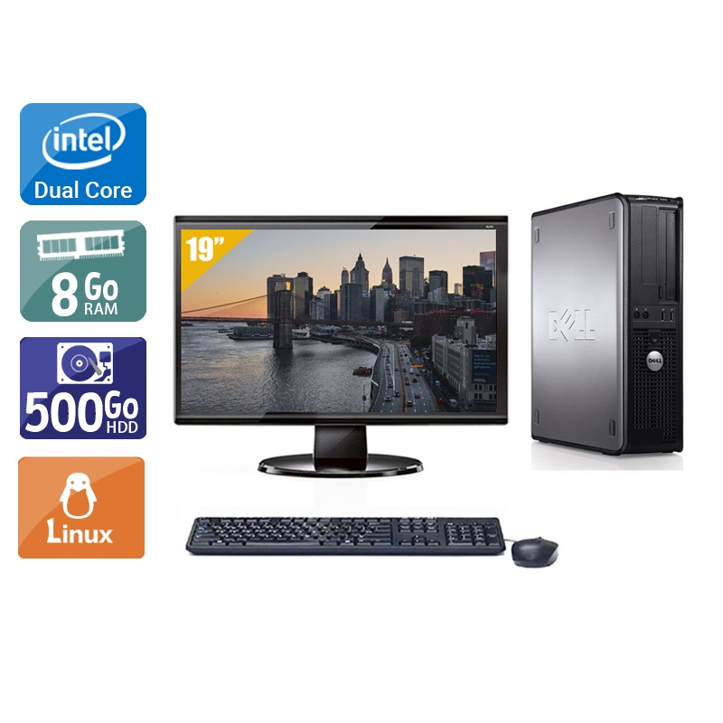 Dell Optiplex 780 SFF Dual Core avec Écran 19 pouces 8Go RAM 500Go HDD Linux