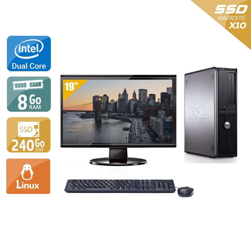 Dell Optiplex 780 SFF Dual Core avec Écran 19 pouces 8Go RAM 240Go SSD Linux