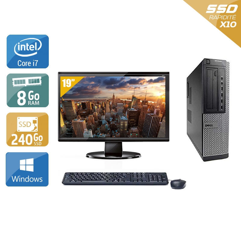 Dell Optiplex 790 Desktop i7 avec Écran 19 pouces 8Go RAM 240Go SSD Windows 10