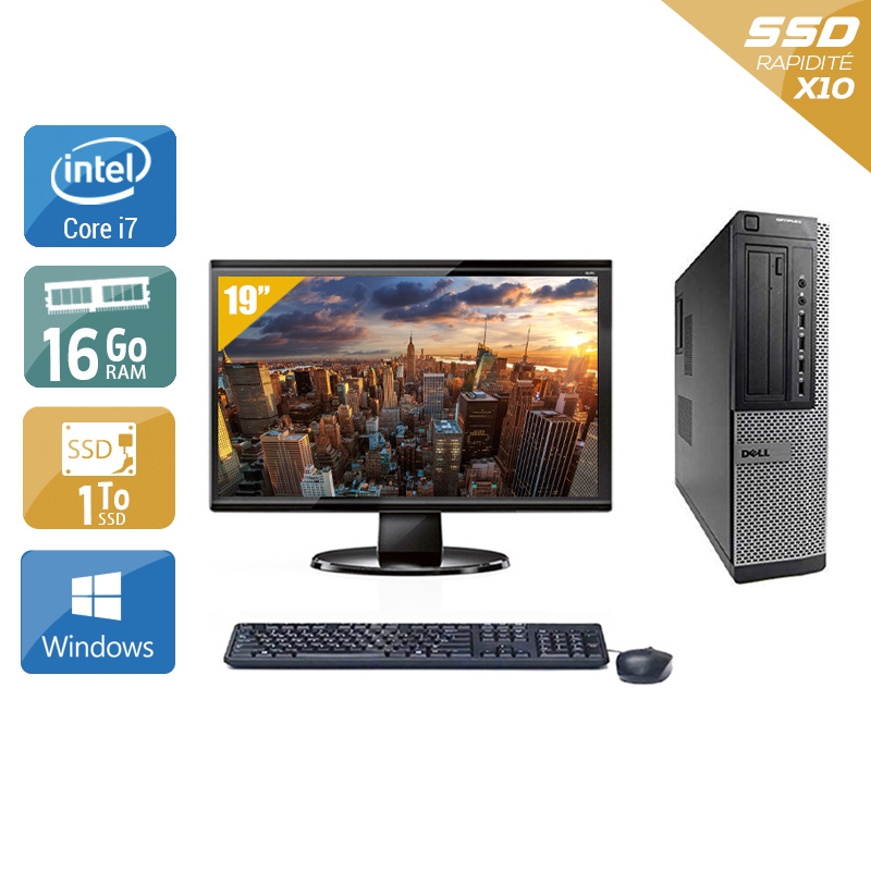 Dell Optiplex 790 Desktop i7 avec Écran 19 pouces 16Go RAM 1To SSD Windows 10