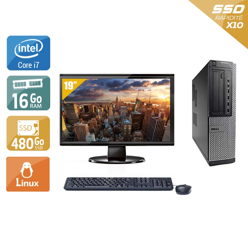 Dell Optiplex 790 Desktop i7 avec Écran 19 pouces 16Go RAM 480Go SSD Linux