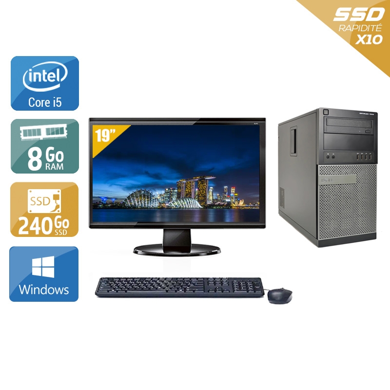 Dell Optiplex 9010 Tower i5 avec Écran 19 pouces 8Go RAM 240Go SSD Windows 10