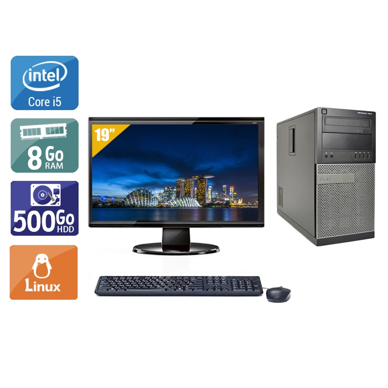 Dell Optiplex 9010 Tower i5 avec Écran 19 pouces 8Go RAM 500Go HDD Linux