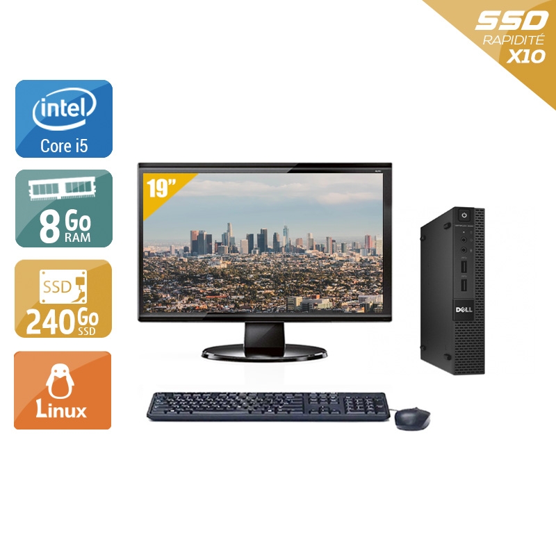 Dell Optiplex 9020M USDT i5 avec Écran 19 pouces 8Go RAM 240Go SSD Linux