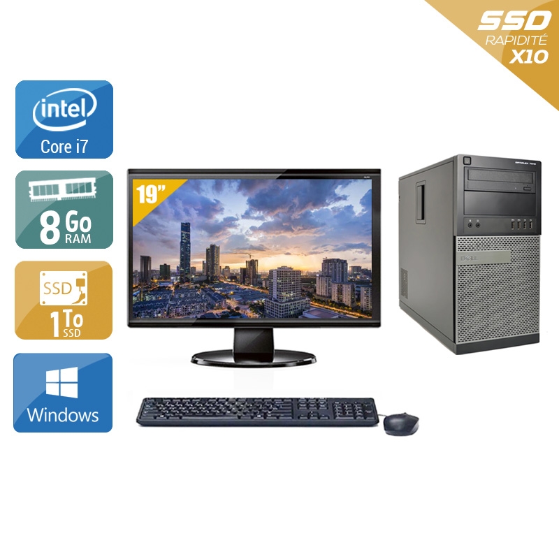 Dell Optiplex 990 Tower i7 avec Écran 19 pouces 8Go RAM 1To SSD Windows 10