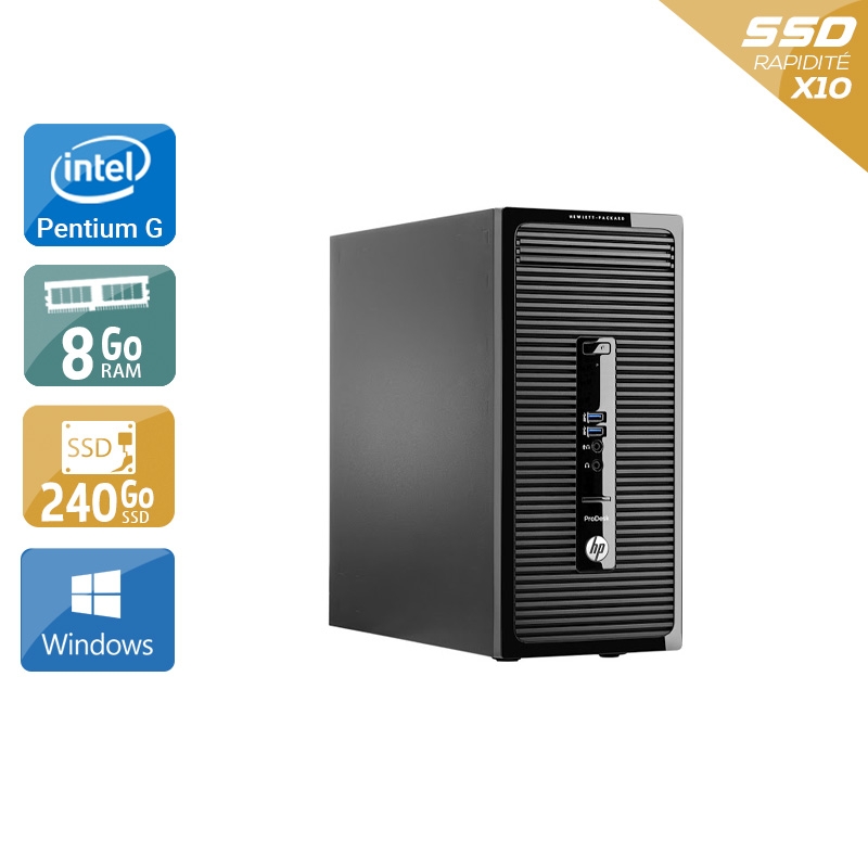 HP ProDesk 400 G2 Tower Pentium G Dual Core - 8Go RAM 240Go SSD Windows 10  État correctOccasion certifiée reconditionnée
