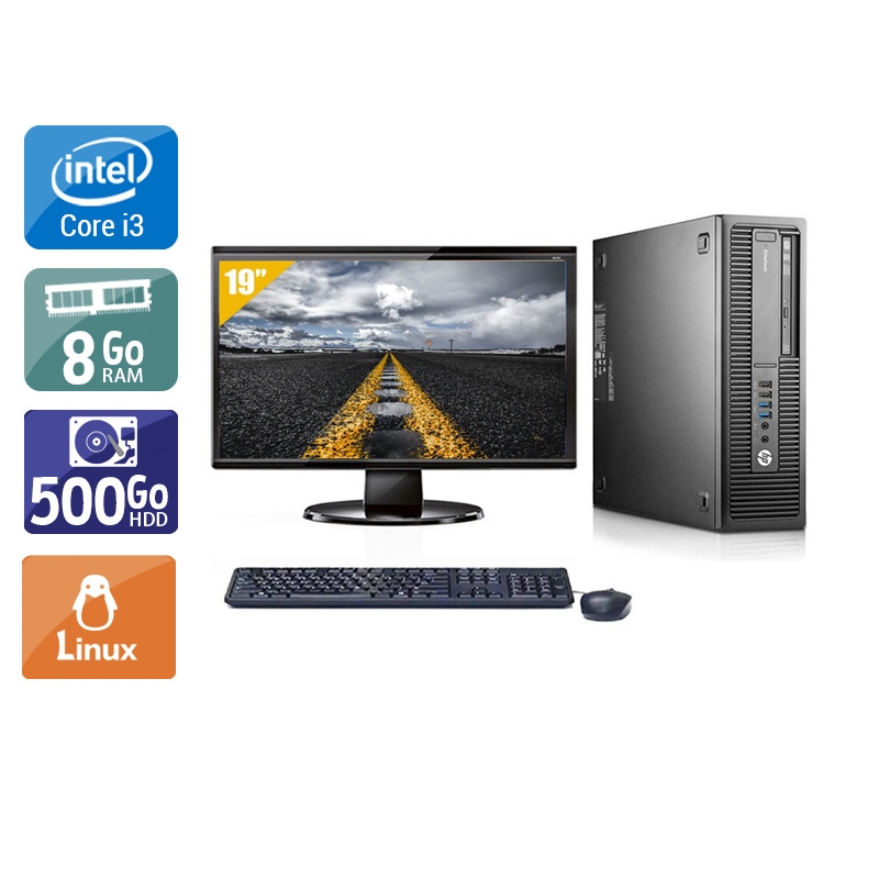 HP EliteDesk 800 G1 SFF i3 avec Écran 19 pouces 8Go RAM 500Go HDD Linux