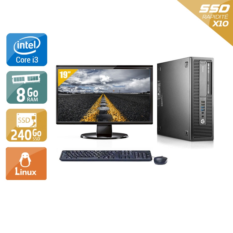 HP EliteDesk 800 G1 SFF i3 avec Écran 19 pouces 8Go RAM 240Go SSD Linux