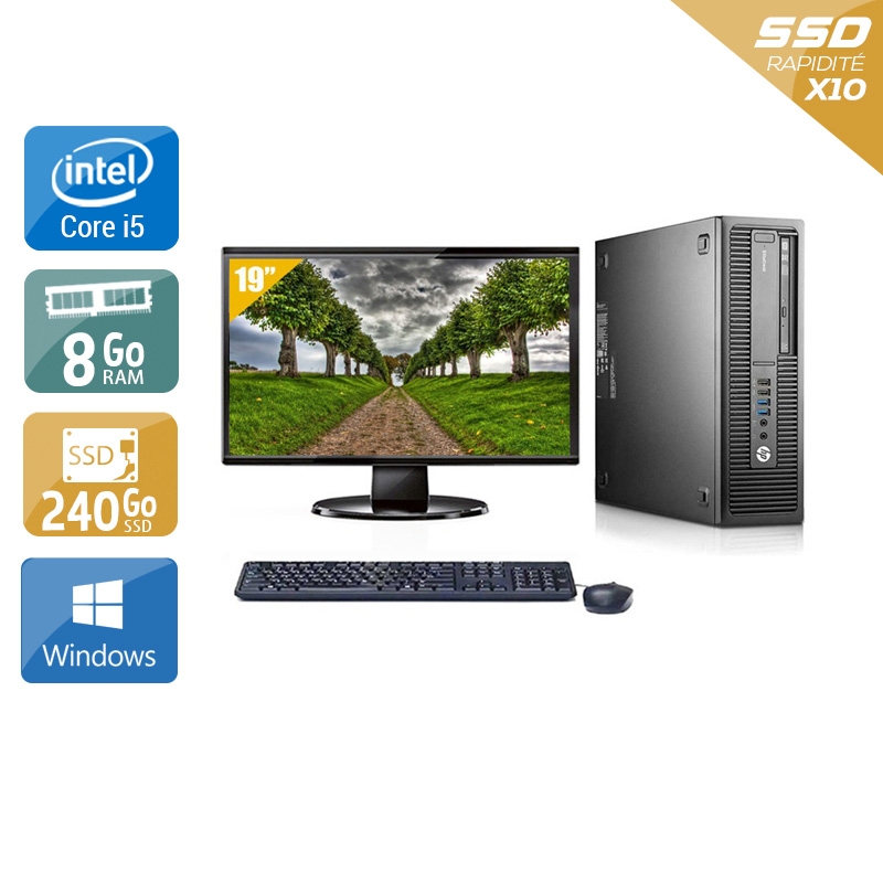 HP EliteDesk 800 G1 SFF i5 avec Écran 19 pouces 8Go RAM 240Go SSD Windows 10