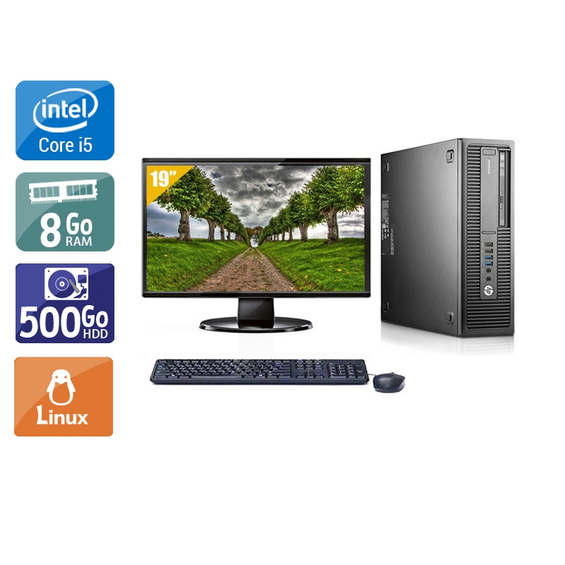 HP EliteDesk 800 G1 SFF i5 avec Écran 19 pouces 8Go RAM 500Go HDD Linux