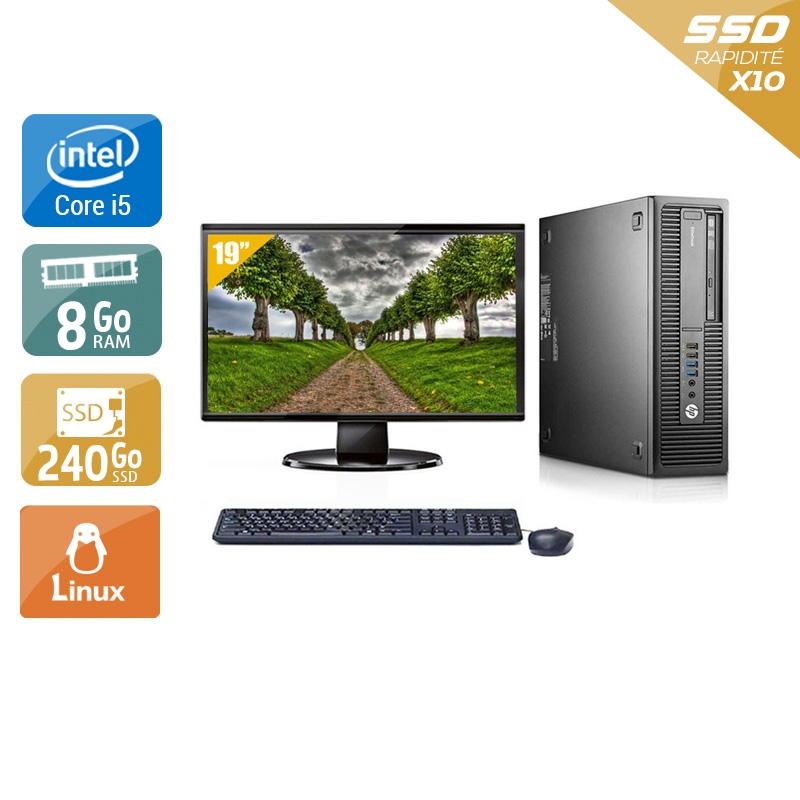 HP EliteDesk 800 G1 SFF i5 avec Écran 19 pouces 8Go RAM 240Go SSD Linux