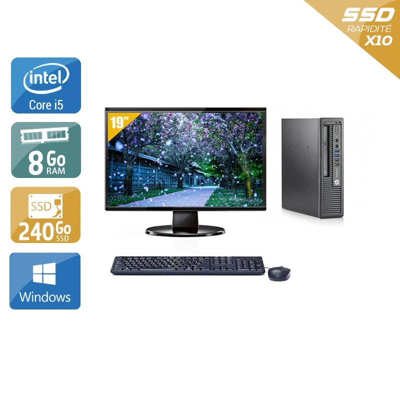 HP EliteDesk 800 G1 USDT i5 + Écran - 19'' 8Go RAM 240Go SSD Windows 10  Très bon étatOccasion certifiée reconditionnée Bon état -  reconditionné disponible sur Kiatoo