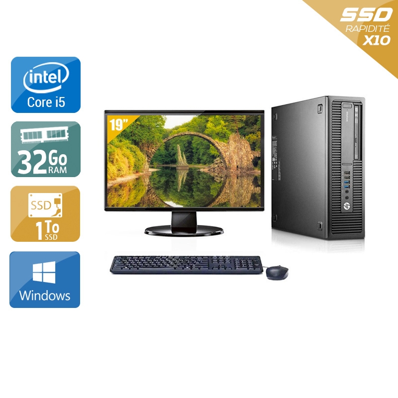 HP EliteDesk 800 G2 SFF i5 Gen 6 avec Écran 19 pouces 8Go RAM 1To SSD Windows 10