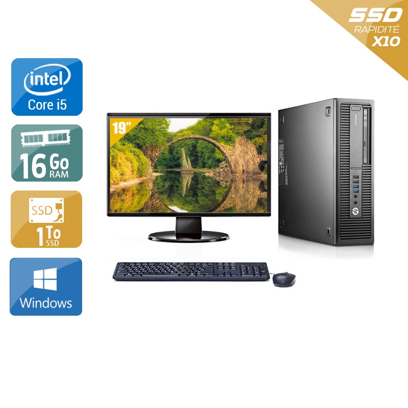 HP EliteDesk 800 G2 SFF i5 Gen 6 avec Écran 19 pouces 16Go RAM 1To SSD Windows 10