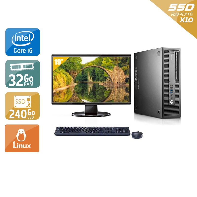HP EliteDesk 800 G2 SFF i5 Gen 6 avec Écran 19 pouces 8Go RAM 240Go SSD Linux