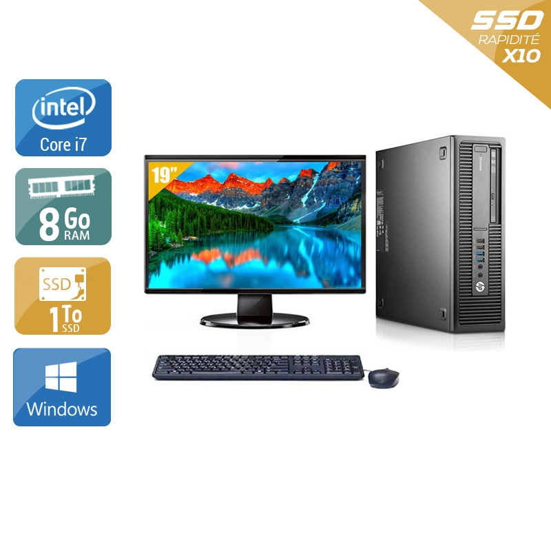 HP EliteDesk 800 G2 SFF i7 Gen 6 avec Écran 19 pouces 8Go RAM 1To SSD Windows 10