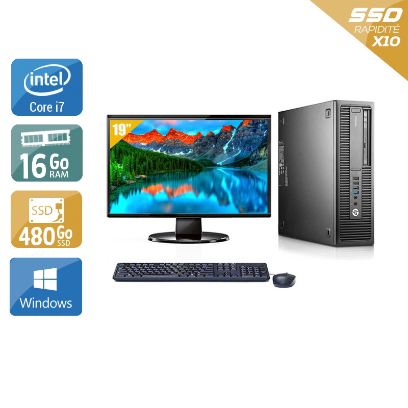 HP EliteDesk 800 G2 SFF i7 Gen 6 avec Écran 19 pouces 16Go RAM 480Go SSD Windows 10