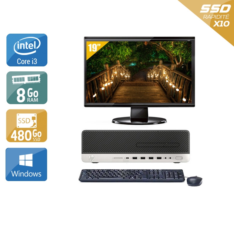 HP EliteDesk 800 G3 SFF i3 Gen 7 + Écran - 19'' 8Go RAM 480Go SSD Windows 10  Bon étatOccasion certifiée reconditionnée Bon état -  reconditionné disponible sur Kiatoo