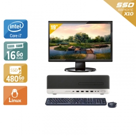 HP EliteDesk 800 G3 SFF i7 Gen 6 avec Écran 19 pouces 16Go RAM 480Go SSD Linux