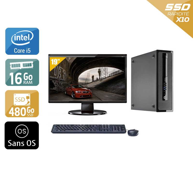 HP ProDesk 400 G1 SFF i5 + Écran - 19'' 16Go RAM 480Go SSD Sans OS  Très bon étatOccasion certifiée reconditionnée Bon état -  reconditionné disponible sur Kiatoo