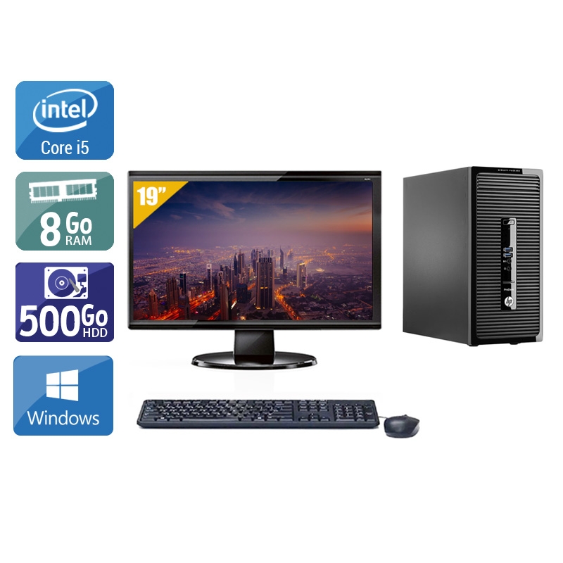 HP ProDesk 400 G2 Tower i5 + Écran - 19'' 8Go RAM 500Go HDD Windows 10  Très bon étatOccasion certifiée reconditionnée Bon état -  reconditionné disponible sur Kiatoo