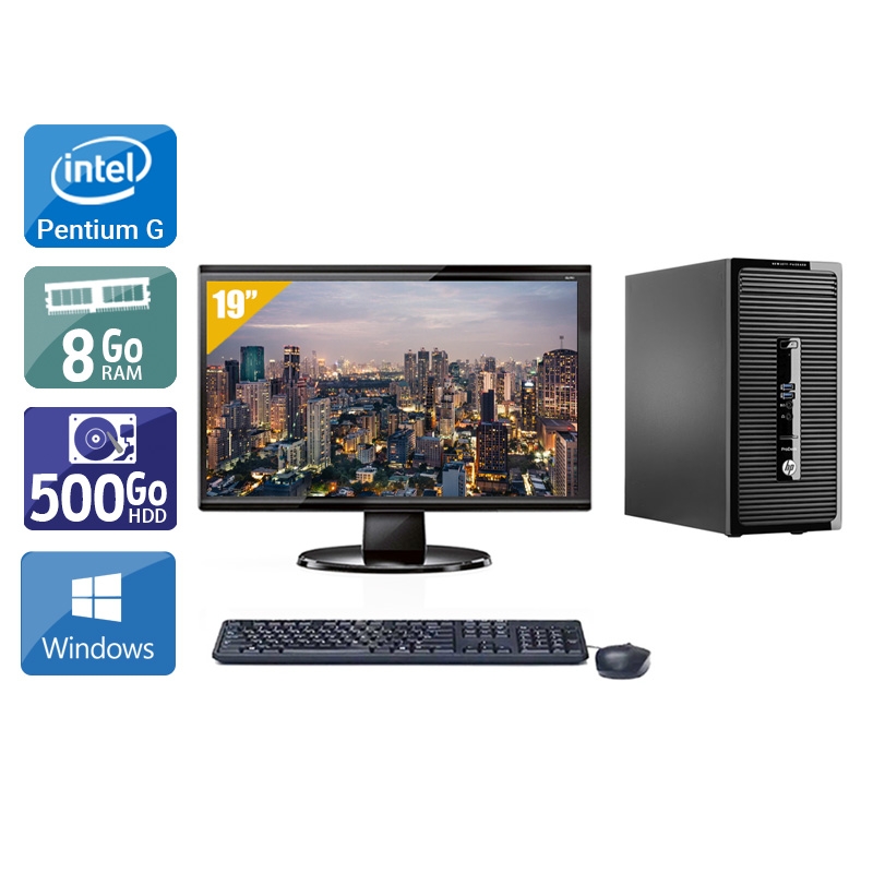 HP ProDesk 400 G2 Tower Pentium G Dual Core avec Écran 19 pouces 8Go RAM 500Go HDD Windows 10