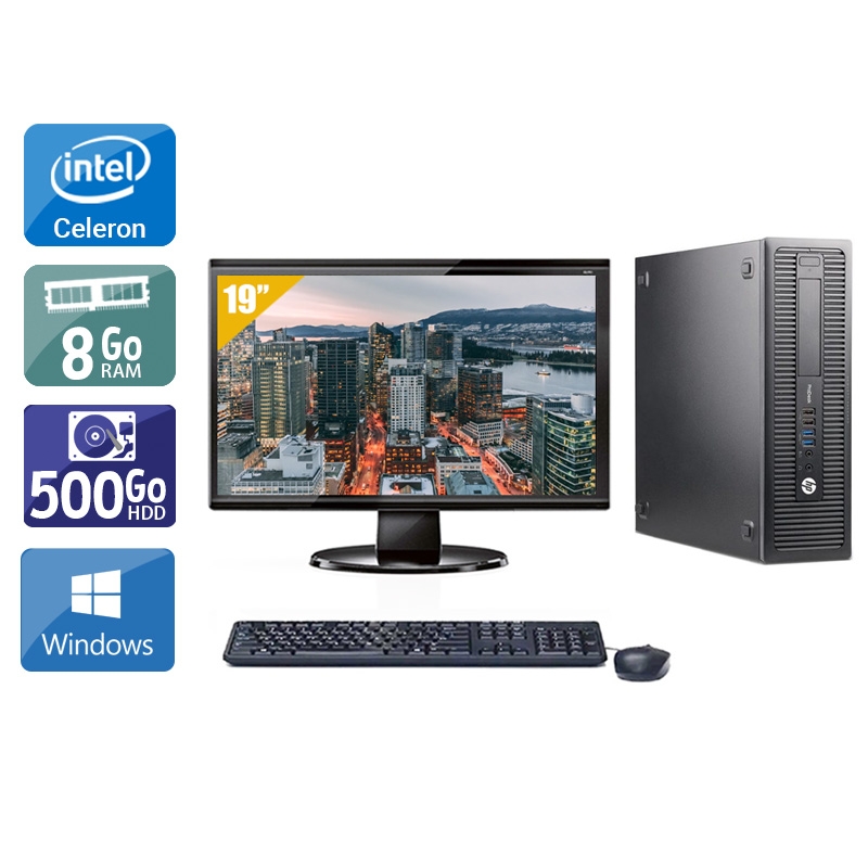 HP ProDesk 600 G1 SFF Celeron Dual Core avec Écran 19 pouces 8Go RAM 500Go HDD Windows 10