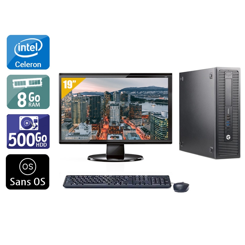 HP ProDesk 600 G1 SFF Celeron Dual Core avec Écran 19 pouces 8Go RAM 500Go HDD Sans OS