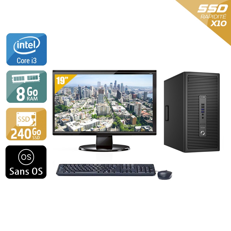 HP ProDesk 600 G2 Tower i3 Gen 6 + Écran - 19'' 8Go RAM 240Go SSD Sans OS  Très bon étatOccasion certifiée reconditionnée Bon état -  reconditionné disponible sur Kiatoo