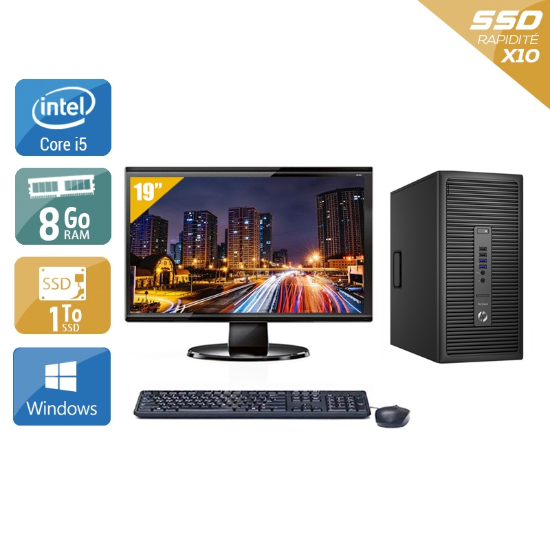 HP ProDesk 600 G2 Tower i5 Gen 6 avec Écran 19 pouces 8Go RAM 1To SSD Windows 10