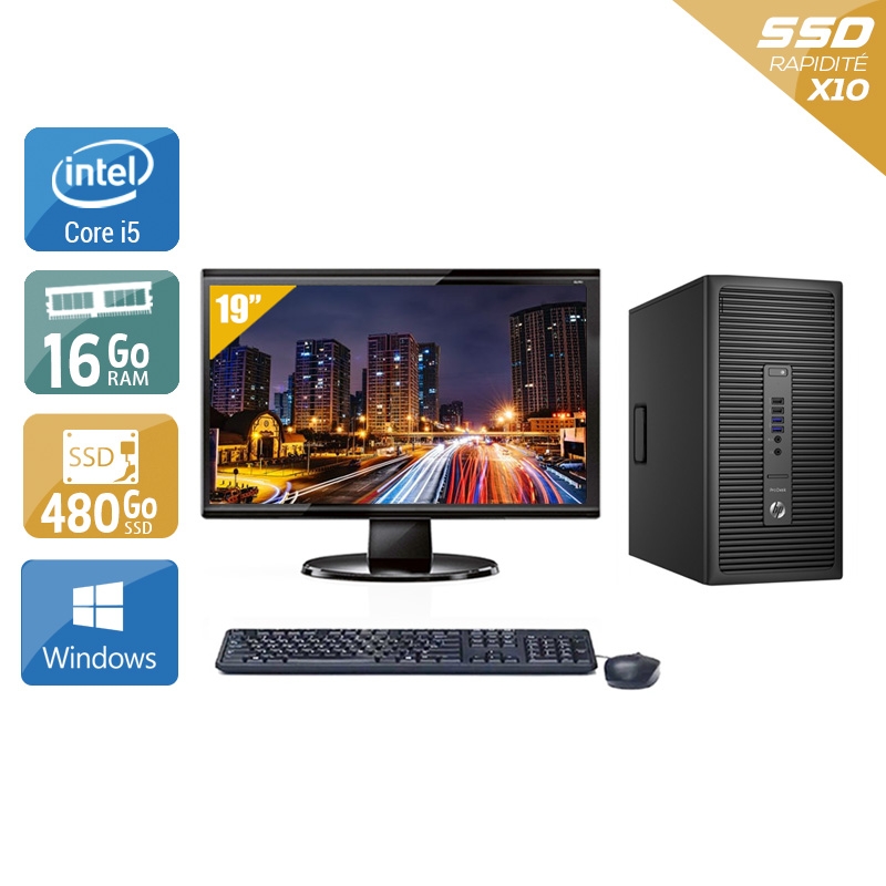 HP ProDesk 600 G2 Tower i5 Gen 6 avec Écran 19 pouces 16Go RAM 480Go SSD Windows 10