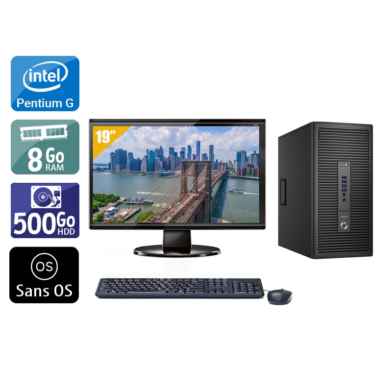 HP ProDesk 600 G2 Tower Pentium G Dual Core Gen 6 avec Écran 19 pouces 8Go RAM 500Go HDD Sans OS