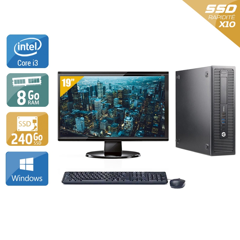 HP ProDesk 600 G2 SFF i3 Gen 6 avec Écran 19 pouces 8Go RAM 240Go SSD Windows 10