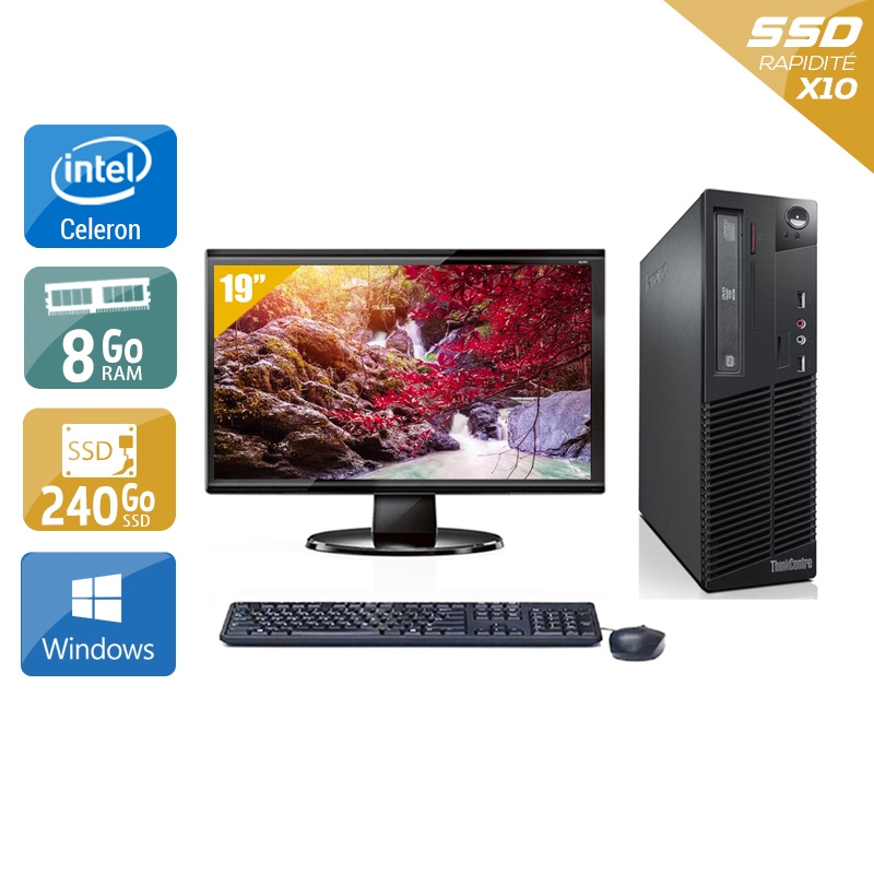 Lenovo ThinkCentre M73 SFF Celeron Dual Core avec Écran 19 pouces 8Go RAM 240Go SSD Windows 10