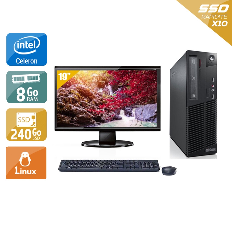 Lenovo ThinkCentre M73 SFF Celeron Dual Core + Écran - 19'' 8Go RAM 240Go SSD Linux  Bon étatOccasion certifiée reconditionnée Bon état -  reconditionné disponible sur Kiatoo