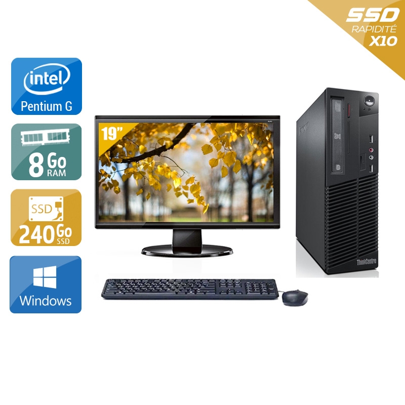 Lenovo ThinkCentre M73 SFF Pentium G Dual Core avec Écran 19 pouces 8Go RAM 240Go SSD Windows 10