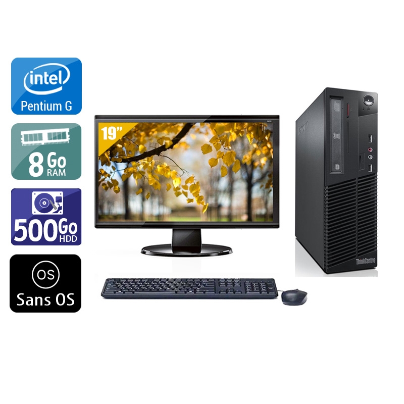 Lenovo ThinkCentre M73 SFF Pentium G Dual Core avec Écran 19 pouces 8Go RAM 500Go HDD Sans OS