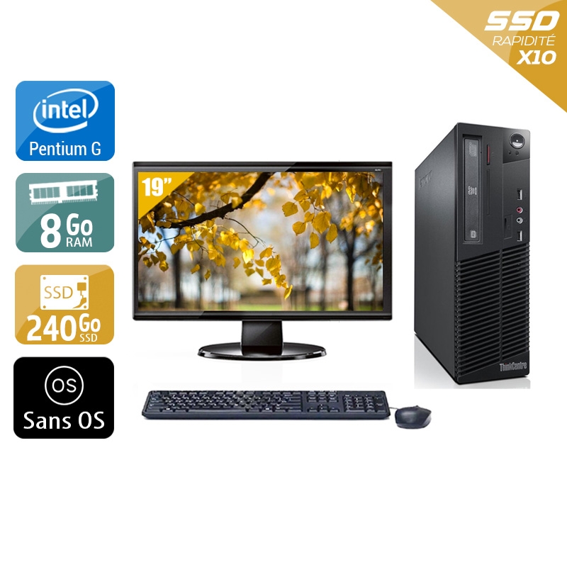 Lenovo ThinkCentre M73 SFF Pentium G Dual Core avec Écran 19 pouces 8Go RAM 240Go SSD Sans OS