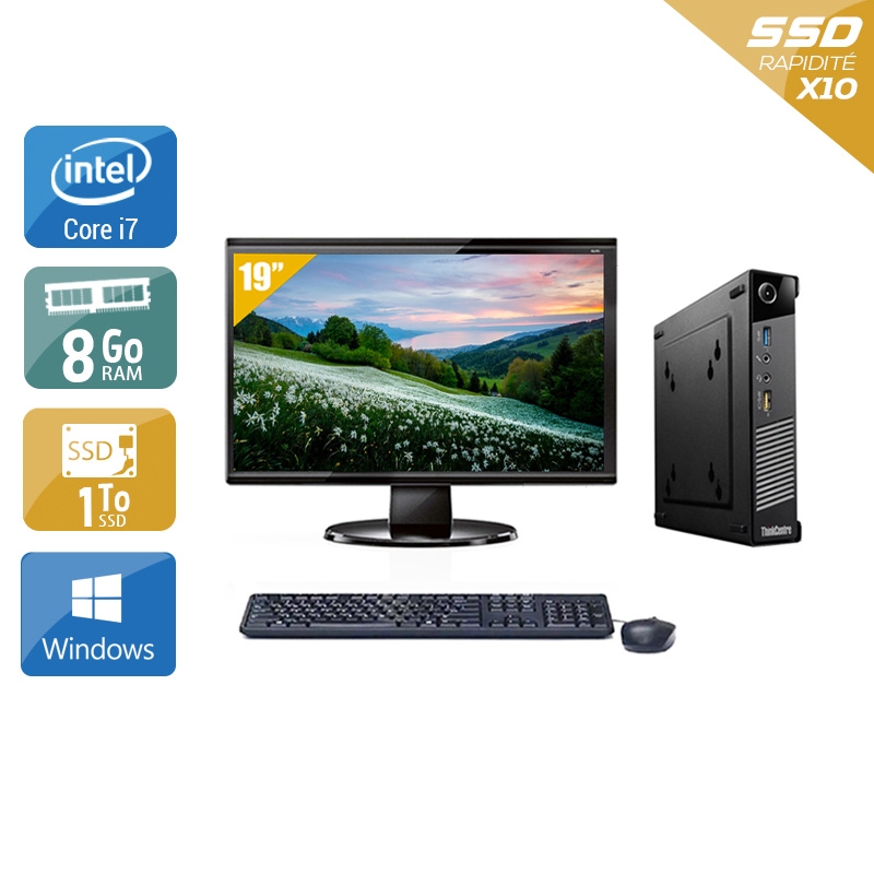 Lenovo ThinkCentre M73 Tiny i7 avec Écran 19 pouces 8Go RAM 1To SSD Windows 10