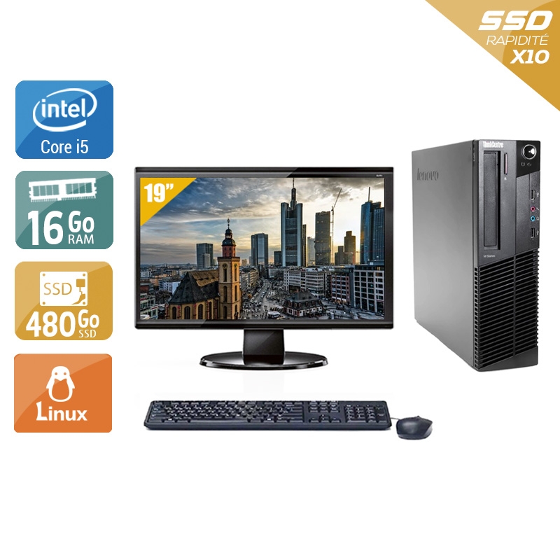Lenovo ThinkCentre M83 SFF i5 + Écran - 19'' 16Go RAM 480Go SSD Linux  Bon étatOccasion certifiée reconditionnée Bon état -  reconditionné disponible sur Kiatoo