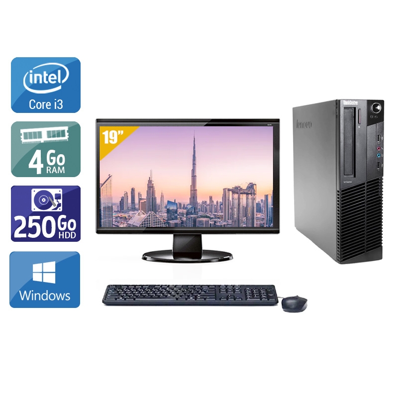 Lenovo ThinkCentre M90 SFF i3 + Écran - 19'' 4Go RAM 250Go HDD Windows 10  Bon étatOccasion certifiée reconditionnée Bon état -  reconditionné disponible sur Kiatoo
